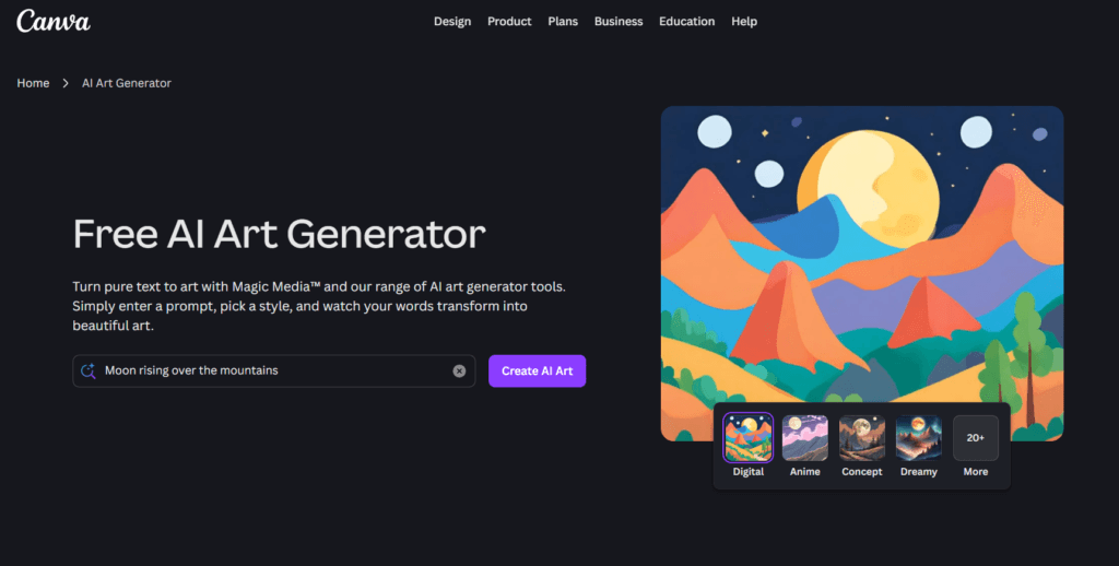 Canava AI art generator