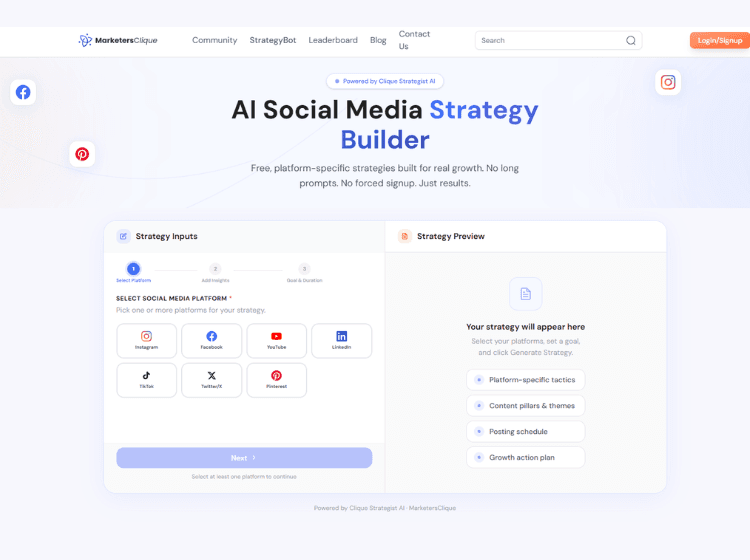 MarketersClique's AI Social Media Strategy Builder