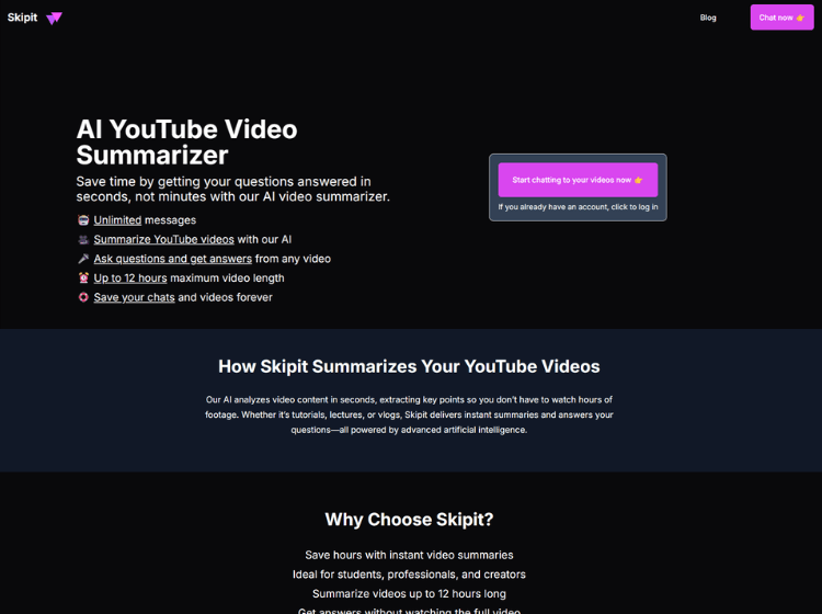 Skipit AI YT Video Summarizer