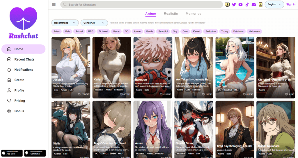 RushChat AI as the top candy AI alternative