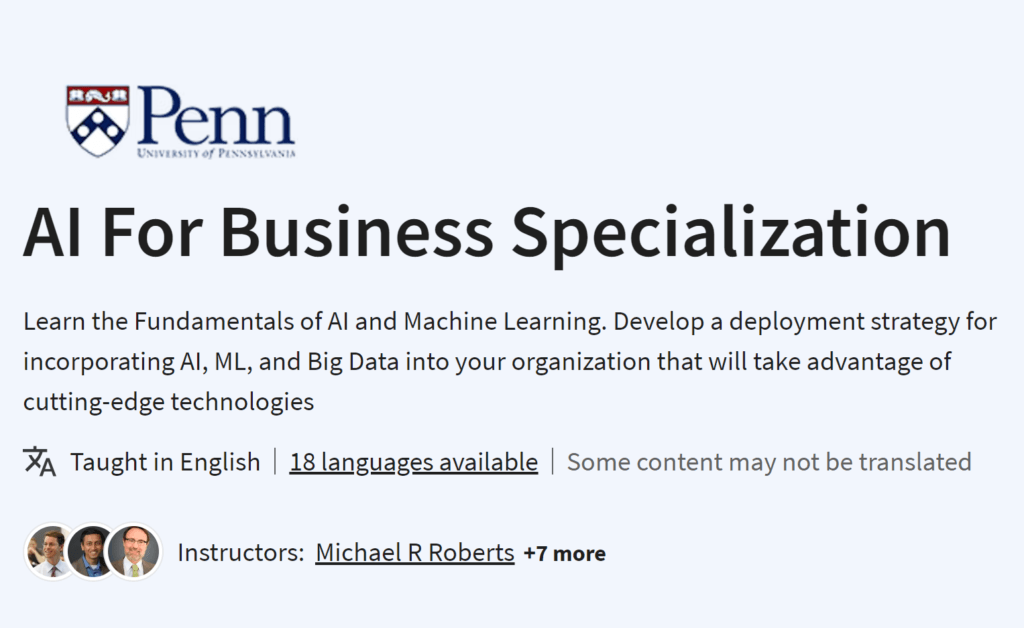 AI For Business Specialization course by Michael R Roberts on Coursera