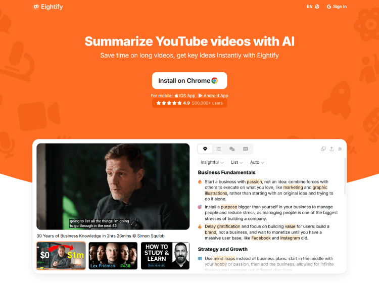 Eightify AI YouTube Video Summarizer